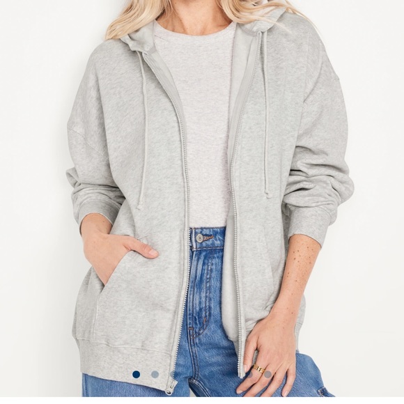 NWT OLD NAVY Oversized Full-Zip Hoodie Color: Light Gray Heather SIZE LARGE - Picture 2 of 7